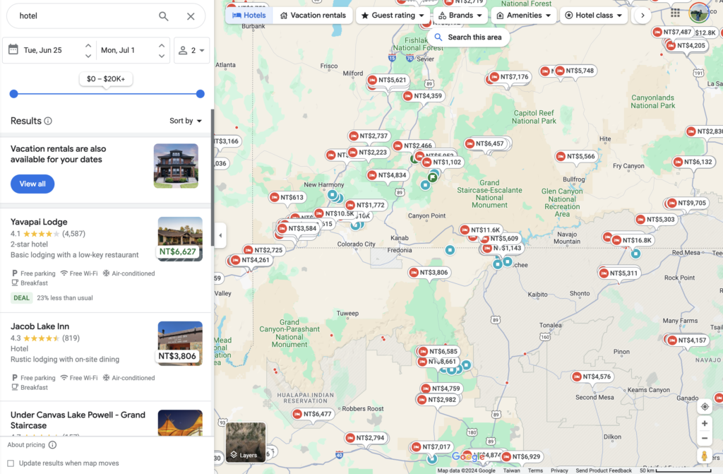 Google Map 飯店搜尋